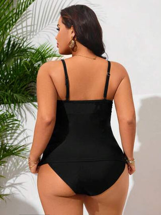 Swim Lushoire طقم بدلة سباحة تيرتوب أسود مانع للتسرب للسيدات كبيرات الحجم، للاستخدام اليومي على الشاطئ