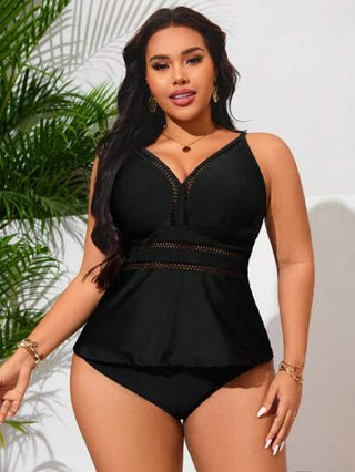 Swim Lushoire طقم بدلة سباحة تيرتوب أسود مانع للتسرب للسيدات كبيرات الحجم، للاستخدام اليومي على الشاطئ