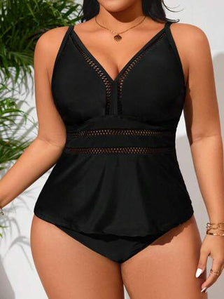 Swim Lushoire طقم بدلة سباحة تيرتوب أسود مانع للتسرب للسيدات كبيرات الحجم، للاستخدام اليومي على الشاطئ