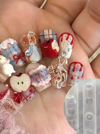 قالب سيليكون شفاف ثلاثي الأبعاد بتصميم الفاكهة (تفاحة، فراولة، فطر) قالب فن الأظافر DIY، أداة لصنع الأظافر