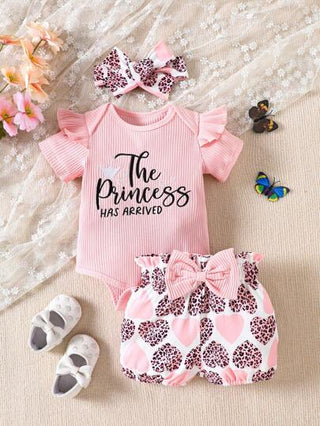 SHEIN 3 قطع مجموعة ملابس خروج طفلة رضيعة للربيع/الخريف, تشمل رومبير رومبر, بنطال, و عصابة شعر بفيونكة