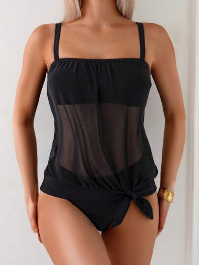 طقم تانكيني حريمي Swim Lushoire 2 قطعة سراويل نسائية بخصر عالٍ بتصميم رقع من الشبك الأسود، بوشك أنيق كاجوال، طقم كاميهات وبيكيني، مناسب للربيع والصيف والأعياد والشاطئ والحفلات