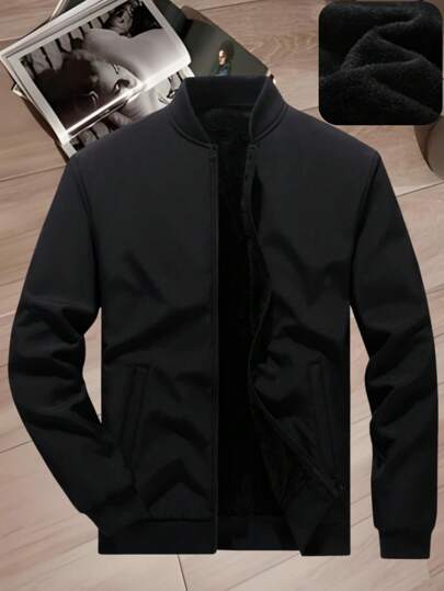 Manfinity Homme معطف رجالي صغير الحجم ذو طية وجيب مائل، لون سادة، جاكيت كاجوال للرجال