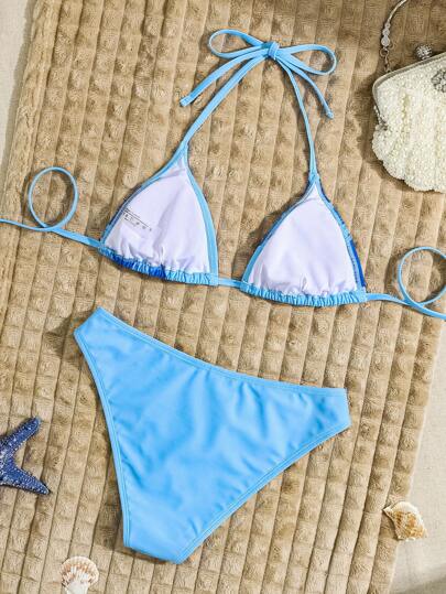 Swim Chiccia مجموعة بكيني قطعتين، طباعة زهرية على قطعة العنق المربوطة أمامي، صيفي وجذاب للنساء موسم الربيع 2025