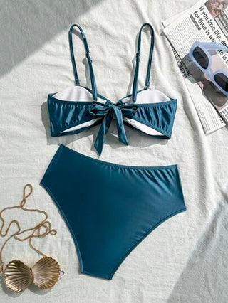 Swim SXY بيكيني نسائي مرتفع الخصر بأشرطة معدنية على شكل صدفة، ملابس صيفية للشاطئ