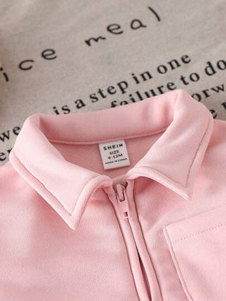 SHEIN Vintaside Kids 2 قطعة طقم للفتيات الرضع ملابس علوية كم طويل كاجوال + بنطال كحلي، مناسب للخروج أو الإسترخاء