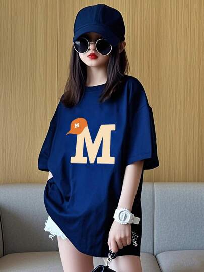 ملابس بناتي T-shirt كاجول مطبوع بأكمام قصيرة للفتيات المراهقات ، ملابس علوية صيفي ، ملابس طلاب