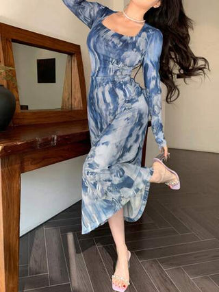 فساتين حريمي DAZY فستان نسائي إيقاع الصبغ الملفوف متوسط الطول، طراز جذاب، أنيق لربيع وصيف