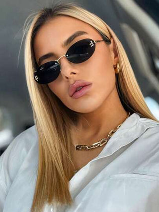 1 جهاز نظارات نسائي جديد بإطار بلا حواف، بتصميم بيضاوي أنيق، بطابع عصري متقدم باللون الأسود، نظارات فاخرة للاستخدام خلال السفر والرحلات، إكسسوارات نمط ثمانينيات لملابس الصيف والشاطئ والسفر والخروج، هدايا مناسبة للسيدات