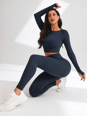 Easithlete طقم رياضي متناسق اللون بأكمام طويلة وبنطال، أنيق وعصري للنساء في فصل الصيف للتمارين الرياضية