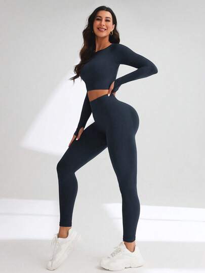 Easithlete طقم رياضي متناسق اللون بأكمام طويلة وبنطال، أنيق وعصري للنساء في فصل الصيف للتمارين الرياضية