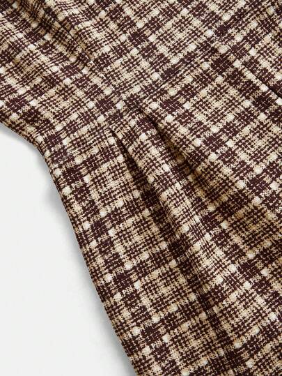 SHEIN MOD جمبسوت قصيرة الأكمام مربعة الأنماط مع أحزمة وخصر ضيق، بطراز رجعي، جمبسوت مربعة الأنماط، بنطلون ذو ساق واسعة، بنطلون كاكي، طراز المال القديم، ملابس للعودة إلى المدرسة، ملابس نسائية للخريف، جمبسوت موضة التسعينيات
