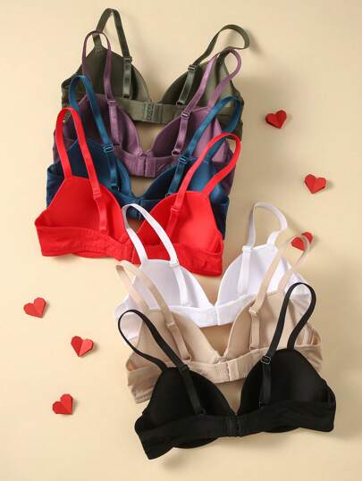 Shein Underwear&Sleepwear Basics 7 قطع صدريات بشريط معدني لتحديد الصدر ذات ألوان متماسكة للنساء