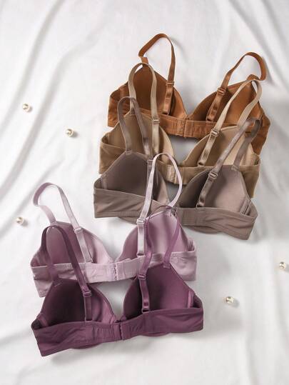 Shein Underwear&Sleepwear Basics 5 حبات/حزمة صدريات نسائية سلسة ملونة بلون واحد بدون أسلاك مريحة