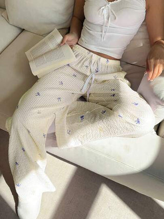 Aloruh سراويل طويلة مريحة للسيدات ذات الخصر المنخفض والأنيقة والجذابة مع طباعة الشريط المزخرف، متعددة الاستخدامات