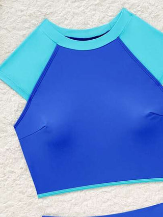 طقم تانكيني حريمي Swim SPRTY ملابس شاطئ للنساء، مجموعتين، صيف جديد بياقة دائرية وأكمام قصيرة وشورت متناسق، مجموعات ملابس سباحة رياضية