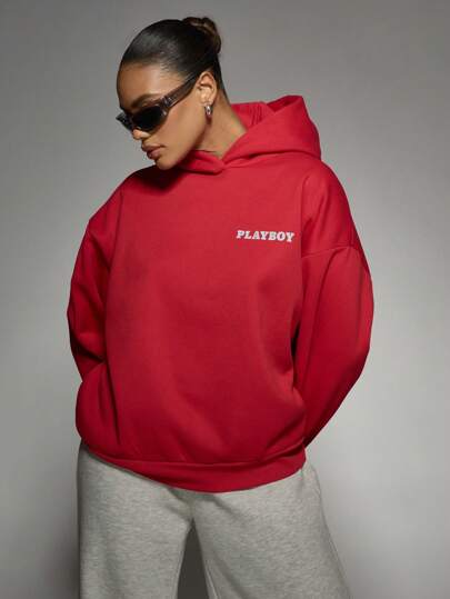 Missguided x Playboy MISSGUIDED هوديSpورت كلاسيكي عصري ذو تصميم كلاسيكي معدني ريترو مطلي بطبقة معدنية مرتبط بذكرى سنوية من الملابس الشارعية المحدودة الإصدار