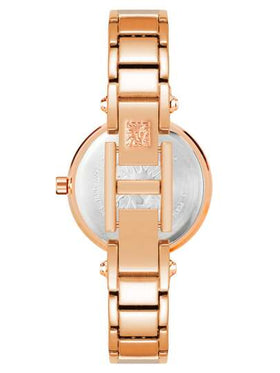 Anne Klein ساعة معصم أنثوية مزدانة بالألماس، قرص أم اللؤلؤ بلون وردي باهت، ساعة فاخرة هدية للسيدات، سوار ساعة بطبقة من المينا باللون الذهبي الوردي، AK/1980BMRG