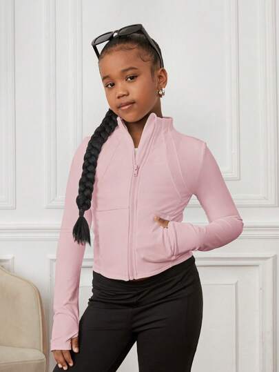 SHEIN معطف رياضي قابل للسحب به حماية من الأشعة فوق البنفسجية لفتيات المراهقات، مناسب للأنشطة الرياضية والركض والصالة الرياضية والبلاغة في الربيع والصيف والخريف والشتاء، أناقة رياضية