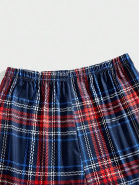 SHEIN مجموعة من 2 بنطلون بيجاما مربعات للرجال، ملابس منزلية للخريف والشتاء