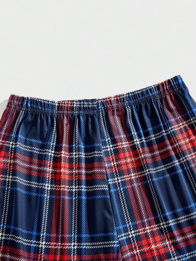 SHEIN مجموعة من 2 بنطلون بيجاما مربعات للرجال، ملابس منزلية للخريف والشتاء