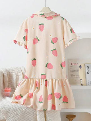 بيجاما جلوي بنات بقاعدة سوداء محددة مع طباعة قلب وردي، فستان نوم طويل بأكمام قصيرة للراحة