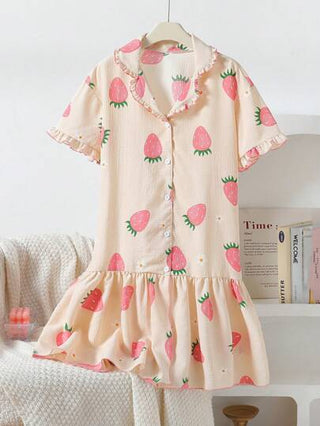 بيجاما جلوي بنات بقاعدة سوداء محددة مع طباعة قلب وردي، فستان نوم طويل بأكمام قصيرة للراحة