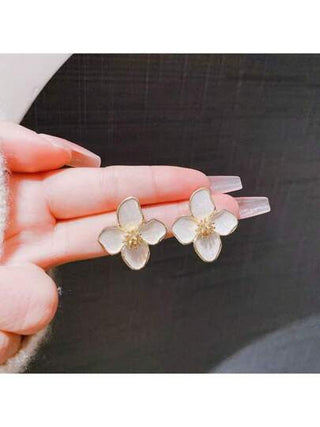 زوج من الأقراط الموضة على شكل زهرة الخطمي الفرنسي الرجعي المزجج باللون الأحمر المُنقُّط، إكسسوارات أقراط أزهار ثلاثية الأبعاد متعددة الاستخدامات