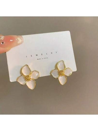 زوج من الأقراط الموضة على شكل زهرة الخطمي الفرنسي الرجعي المزجج باللون الأحمر المُنقُّط، إكسسوارات أقراط أزهار ثلاثية الأبعاد متعددة الاستخدامات