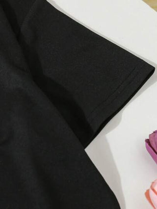 girls-sets شورت جينز فاتح بطراز Y2K مع تي شيرت أسود ولباس علوي مطبوعة بطباعة وردية للفتيات المراهقات، بفضفاض وناعم ومريح القماش، طقم ملابس أنيق بطراز الشارع العصري