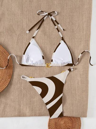 Swim مجموعة بكيني صيفية أنيقة ذو لون أحادي للسيدات مع إكسسوارات معدنية وسير قابل للتعديل، مطبوع عليه الاجازة الربيعية والعطلة والحفلات الشاطئية