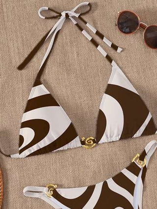 Swim مجموعة بكيني صيفية أنيقة ذو لون أحادي للسيدات مع إكسسوارات معدنية وسير قابل للتعديل، مطبوع عليه الاجازة الربيعية والعطلة والحفلات الشاطئية