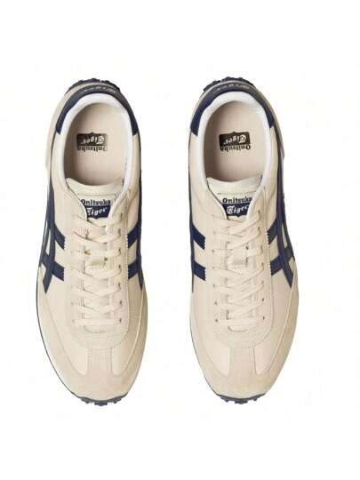 Onitsuka Tiger أحذية رياضية عصرية من الجلد والمواد الاصطناعية EDR 78، أحذية كاجوال منخفضة الكعب خفيفة الوزن وقوية، متعددة الأغراض باللونين البيج والأزرق