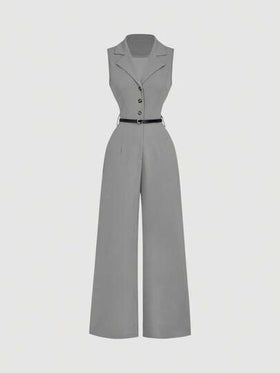 SHEIN MOD جمبسوت كاحل بني عتيق مع طوق بدلة وحزام، جمبسوت أنيقة، جمبسوت خروج، جمبسوت غربية، ملابس عطلة