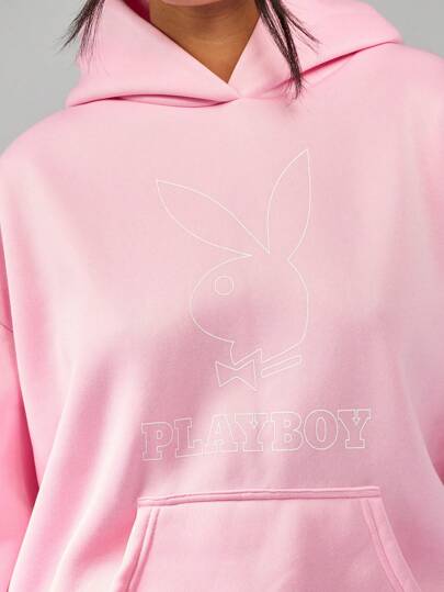 MISSGUIDED Missguided x Playboy هوديي بتصميم رأس الأرنب مقاس كبير