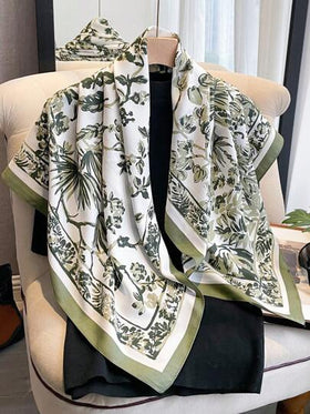 وشاح حريري مزيف بطبعة زهرية 90 سم، وشاح رأس للنساء كإكسسوار زخرفي للفستان