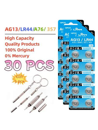 10-50 قطعة بطاريات LR44 AG13 بطاريات خلايا زر 1.5 فولت 357 SR44 LR1154 بطاريات عملة زر L1154 للساعات والألعاب والأجهزة عن بعد مع 1 مفك هدية
