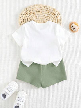 Cozy Pixies مجموعة ولادية مكونة من 2 قطعة، توب بياقة دائرية لطيف بطبعات حيوانات ناعم محبوك مع شورت خصر مطاطي