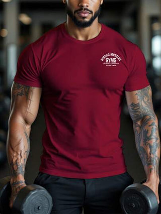 Manfinity Sport Corelite تي شيرت رجالي بياقة دائرية مطبوع عليه حروف، كاجوال وملائم للياقة البدنية والتمارين الرياضية، أكمام قصيرة