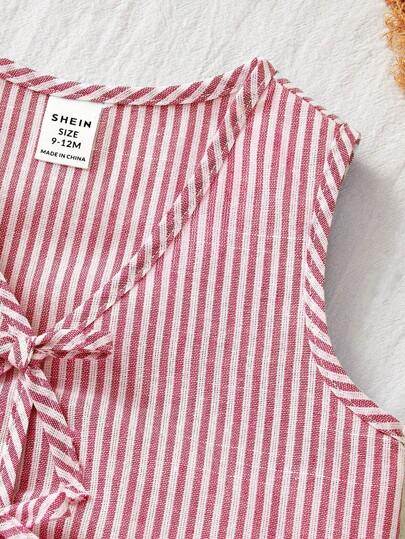 SHEIN مجموعة ملابس علوية مخطط وشورت مطابقة للأم والطفلة للعطلات الصيفية