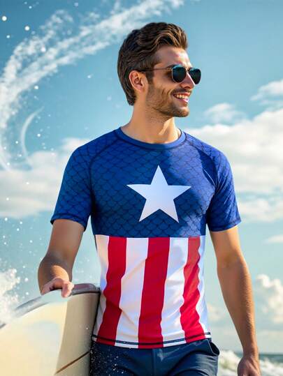 Surfspeed تي شيرت رجالي سلس متعدد الألوان بياقة دائرية وأكمام قصيرة ورسوم كاجوال