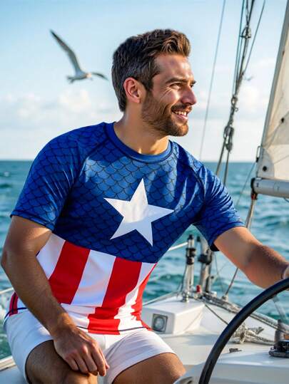 Surfspeed تي شيرت رجالي سلس متعدد الألوان بياقة دائرية وأكمام قصيرة ورسوم كاجوال