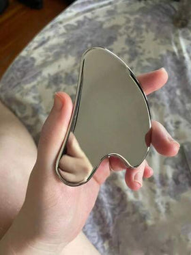 قطعة واحدة من لوح جوا شا بشكل قلب من الفولاذ المقاوم للصدأ، للتدليك الوجهي، لوح تدليك للاسترخاء العضلي المحمول، للتدليك الجسم والعينين والرقبة، العناية بالجمال، السبا، العناية الذاتية، العناية بالبشرة، مستلزمات المجّمل، أداة تدليك الوجه