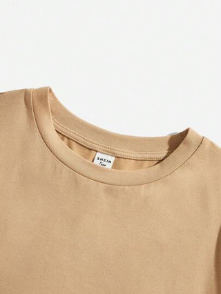SHEIN تي شيرت قطني للصيف مطبوع عليه رسوم كرتون للأولاد ، رقبة دائرية وأكمام قصيرة