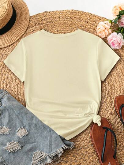 EZwear تي شيرت T شامل كاجوال فضفاض مزخرف بنقوش الزهور للنساء
