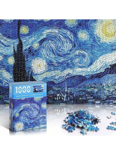 1000 قطعة لغز سماء نجمية، لعبة لغز صغيرة لتخفيف الضغط، تشمل قطع اللغز وورق الرسم، أفضل هدية للبالغين للإبداع الفني واللعب العائلي - سماء نجمية - كوخ القمر - دولفين - لغز عالم تحت الماء - لغز صعب - استرخاء وتخفيف الضغط - هدية