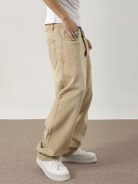 Manfinity Denimwave جينز بساق واسعة ذو لون أحادي قياس فضفاض للرجال