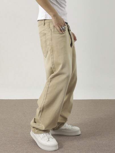 Manfinity Denimwave جينز بساق واسعة ذو لون أحادي قياس فضفاض للرجال