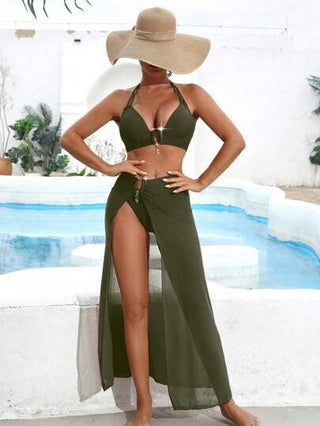 Swim SXY مجموعة بكيني سيدات لصيف الشاطئ بخصر عالي رباط سيكسي موحد اللون مع تنورة متضمنة، ملابس للعطلات