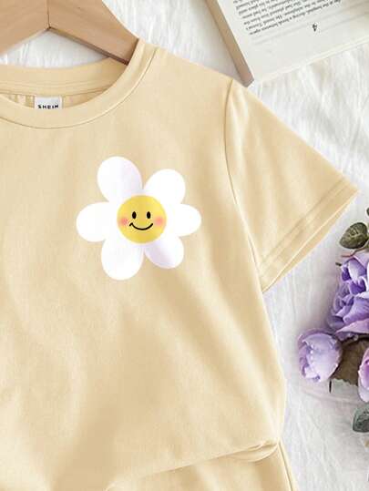 girls-sets بدلة قصيرة الأكمام المكونة من قطعتين ملائمة للفتيات المراهقات ذات الطراز الصيفي البسيط والكاجوال